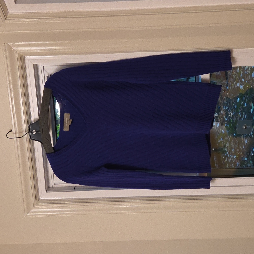 Ply 100% Cashmere Pullover Sweater Purple V Cable Medium